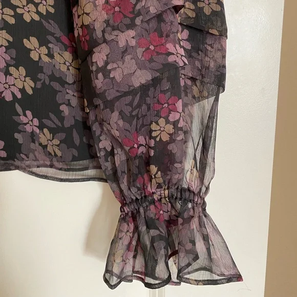 Lauren Ralph Lauren Romantic Georgette Floral Tiered Sleeve Crinkle Blouse - Picture 2 of 5